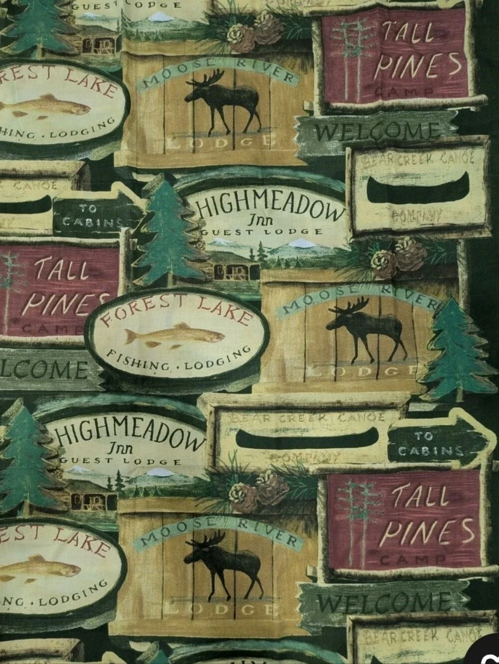 Vtg Expressions Fishing Lodge Cabin Moose Rustic Shower Curtain Thick Poly Duck